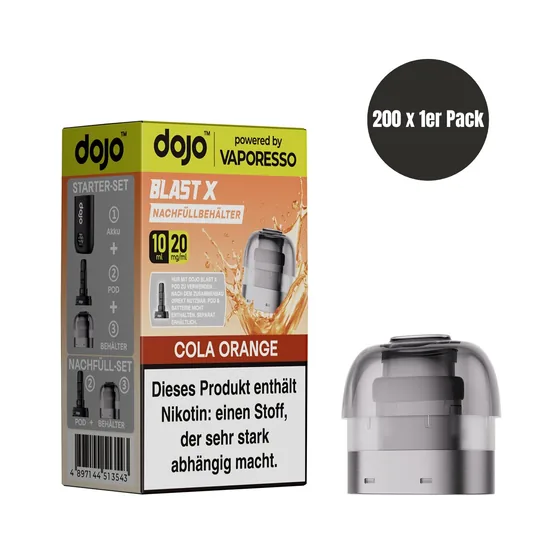 DOJO Blast X Nachfüllbehälter Cola Orange mit Verpackung