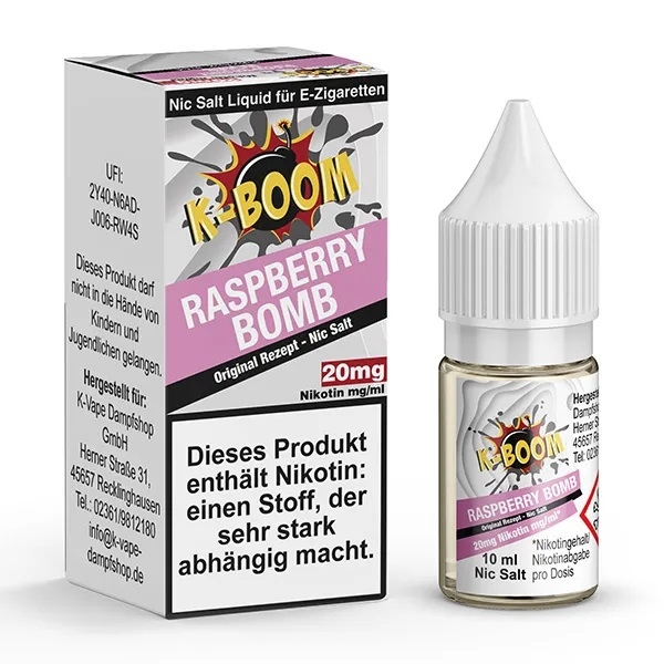 Raspberry Bomb Nikotinsalzliquid (Himbeere & Waldmeister) - K-Boom