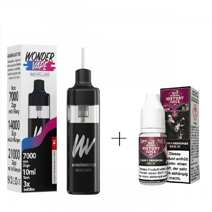 Im Set - Wondervape 7000 Kit mit History Juice Nikotinsalzliquid